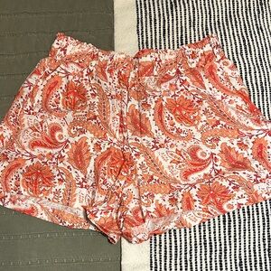 Cynthia Rowley Orange Red Paisley High Waist Shorts